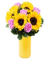 Sunflowers and Pink Roses