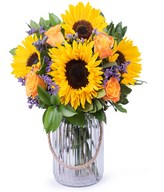 Sunflowers and orange roses