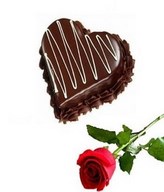 1 KG Heart shape chocolate cake with single red rose