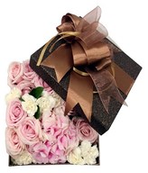 Box of white and pink Arrangement. Size 18x18