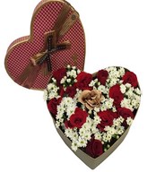 Box of Gold and Red Roses with filler