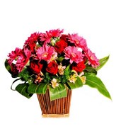 Table Arrangement of Red Roses & Pink Gerberas
