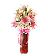 Pink Lilies with White Daisies in a Vase