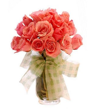 24 Peach Roses in a Vase