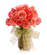 24 Peach Roses in a Vase