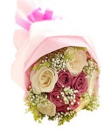 9 Stems of Purple and White Roses Hand Bouquet
