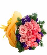 12 Pink Roses with Fillers Hand Bouquet