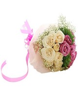 15 Stems of White and Purple Roses with Fillers Hand Bouquet