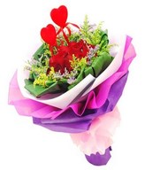 12 stalks Red Roses With 2 Love stick
