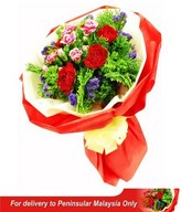 Pink Color Carnation Spray with 6 Red Carnation