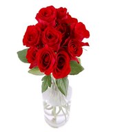 12 Red Roses in Glass Vase