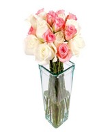 Dozen Pink & White Roses in Vase