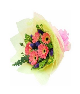 5 Stalks Pink Color Gerbera Hand Bouquet