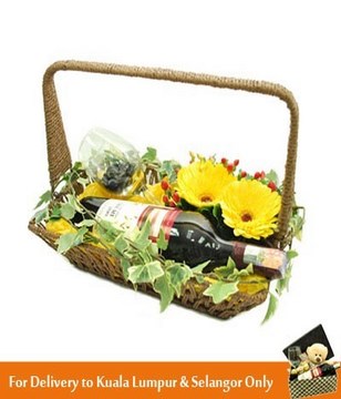 Red Wine, Wine Glass with Flowers Arrangement