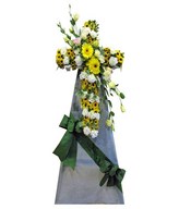 Cross Shaped Arrangement of Carnations, Gerberas, Eustoma & Pompom
