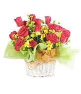Red Roses and filler in basket
