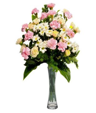 Mixed Carnations with White Chrysanthemum & Greens