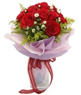 12 Red Roses with Fillers in a bouquet