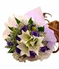 3 lily 6 purple Roses hand bouquet