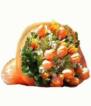 20 stalks orange tulips with Filler and baby's breath