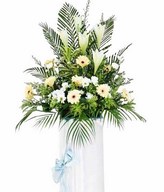 5 Lily And Yellow Gerbera On Box Stand 