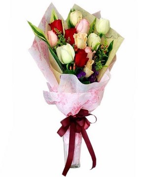12 mixed roses long wrapping
