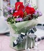 Cube table arrangement- 3 stalk roses with static & caspia