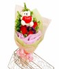 3 Stalks Red Roses With Small Bear