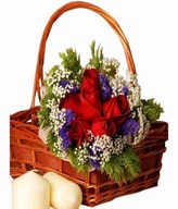 Bouquet of six stalks red roses, statis and baby's breath