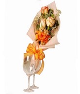 Bouquet of 3 stalks roses with a pair of bears