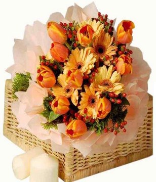 Tulips, gerberas and hypericum