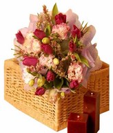 Purple tulips with pink eustoma and fillers