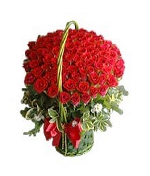 99 Red Roses in Basket